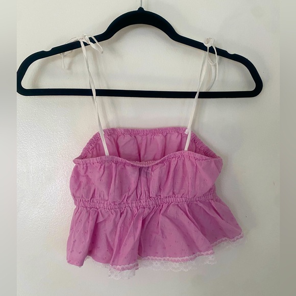 Urban Outfitters - Pink Babydoll Top w/ Lace Trim & Adjustable Straps - Picture 3 of 6